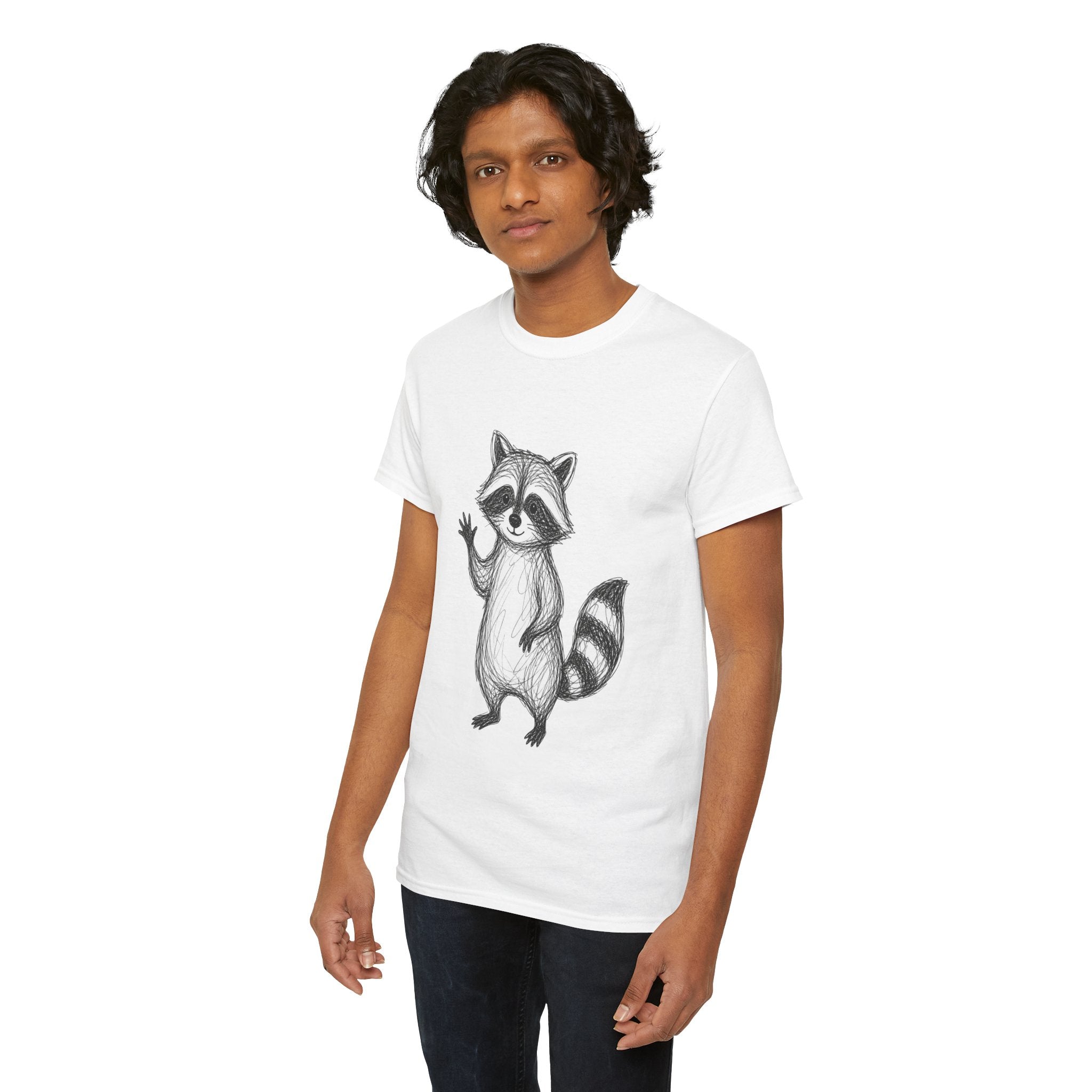 "Friendly Wave" Raccoon – Original Scribble Art Tee
