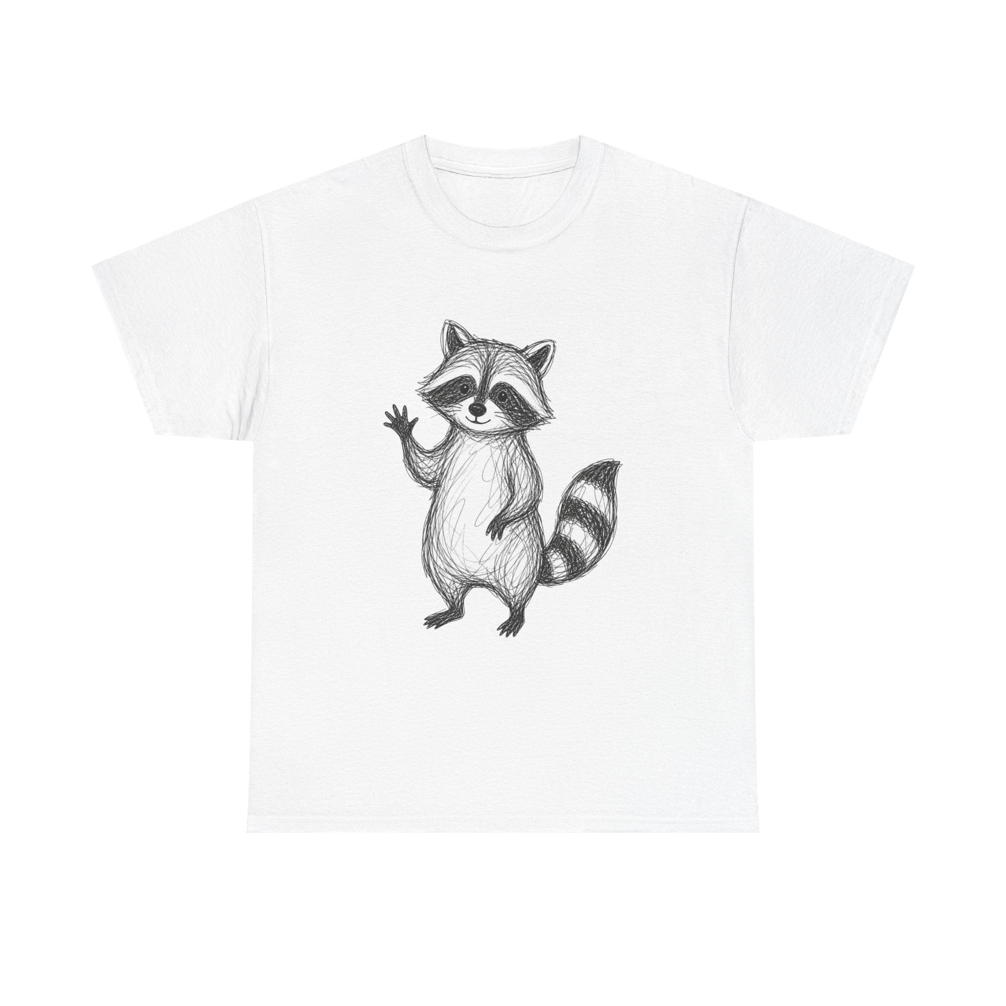 "Friendly Wave" Raccoon – Original Scribble Art Tee