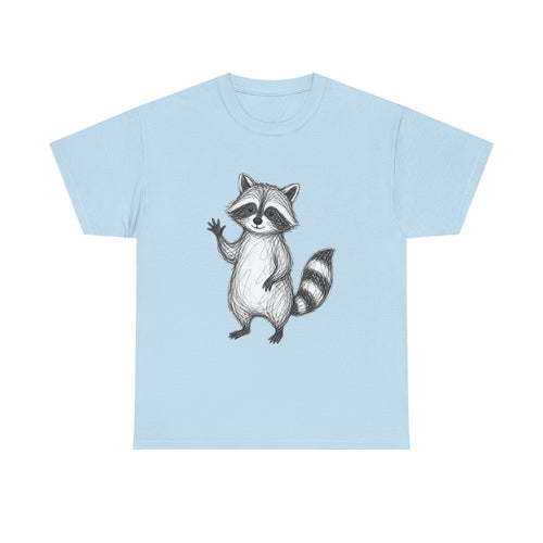 "Friendly Wave" Raccoon – Original Scribble Art Tee