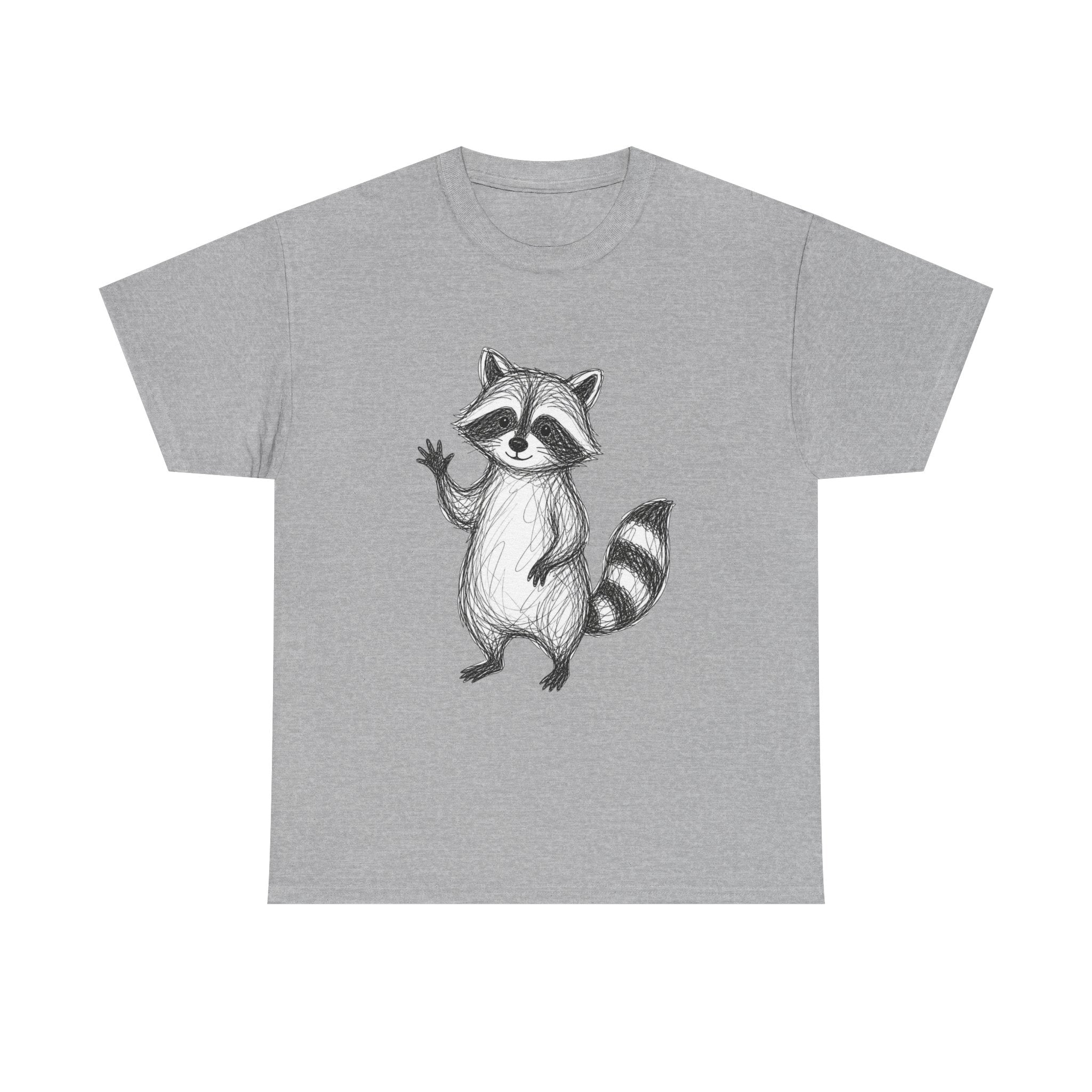 "Friendly Wave" Raccoon – Original Scribble Art Tee